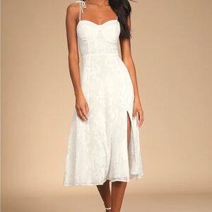 Elegant White Midi Dress, Lulus, Size S, NWT